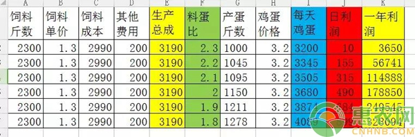 养鸡料蛋比