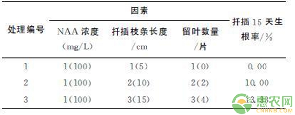  月季扦插１５天生根率正交试验